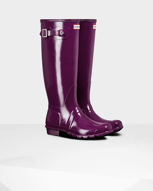  Hunter women's original tall gloss wellington boots : violet