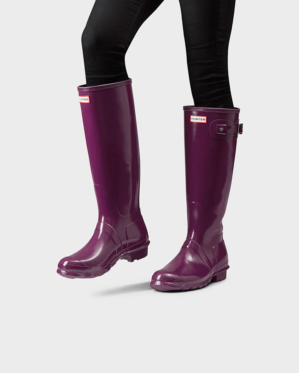  Hunter women's original tall gloss wellington boots : violet