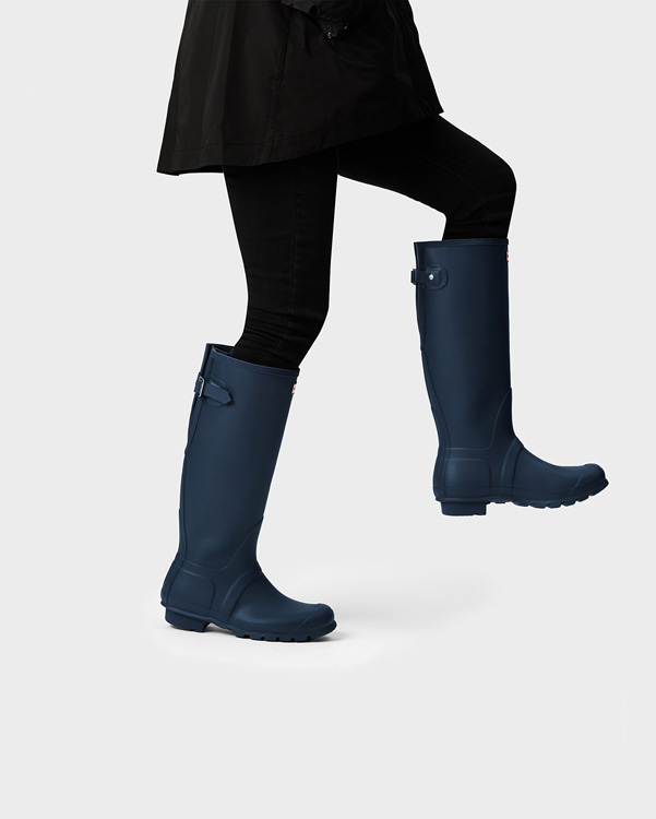  Hunter women's original tall back adjustable wellington boots : navy