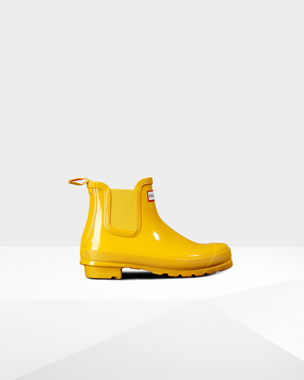  Hunter women's original gloss chelsea boots : yellow