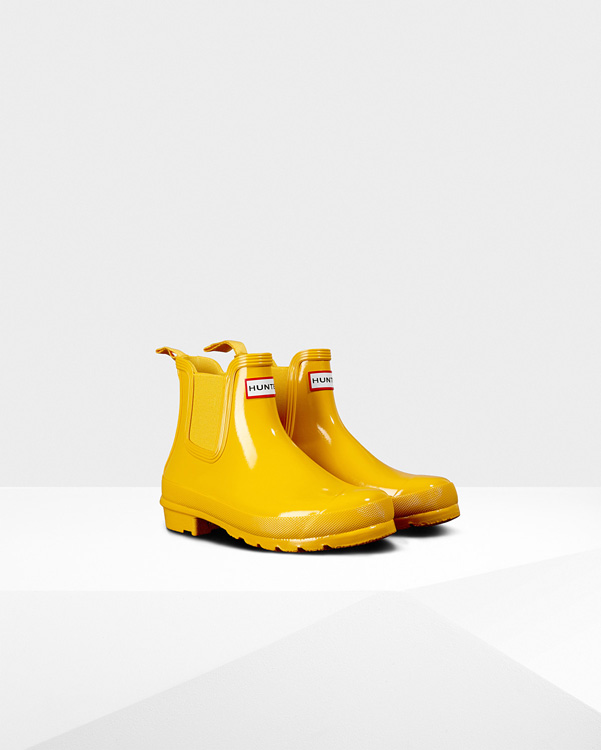  Hunter women's original gloss chelsea boots : yellow