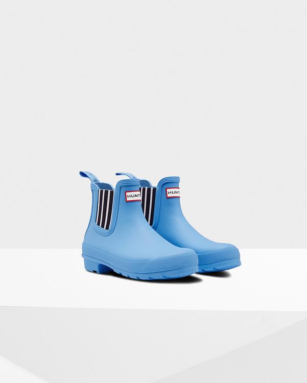  Hunter women's original garden stripe chelsea boots : forget me not