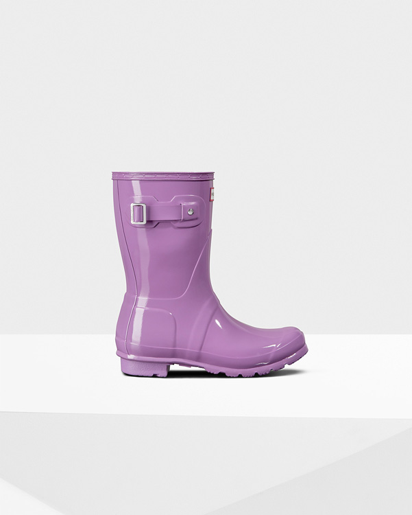  Hunter women's original short gloss wellington boots : thistle