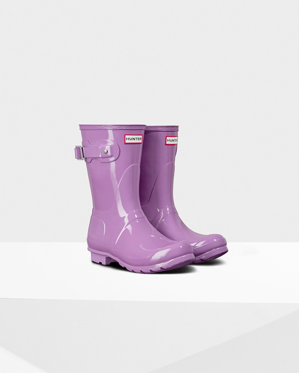  Hunter women's original short gloss wellington boots : thistle