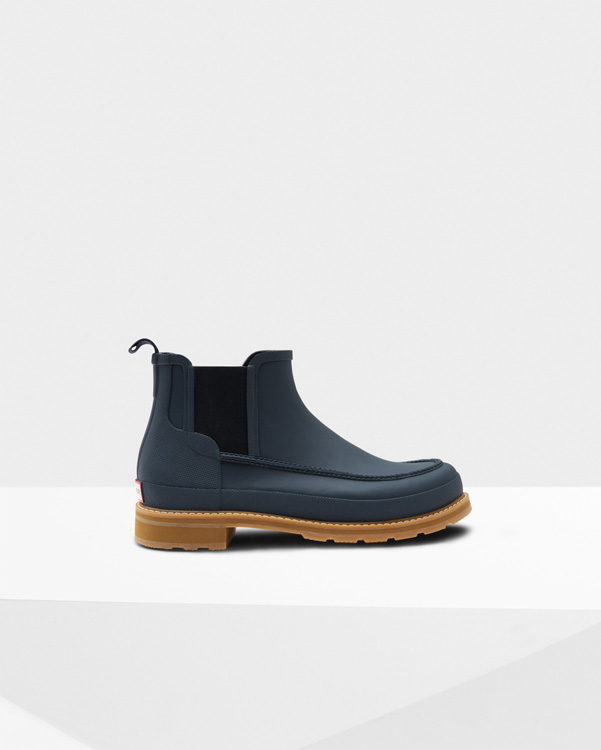  Hunter men's original moc toe chelsea boots : navy