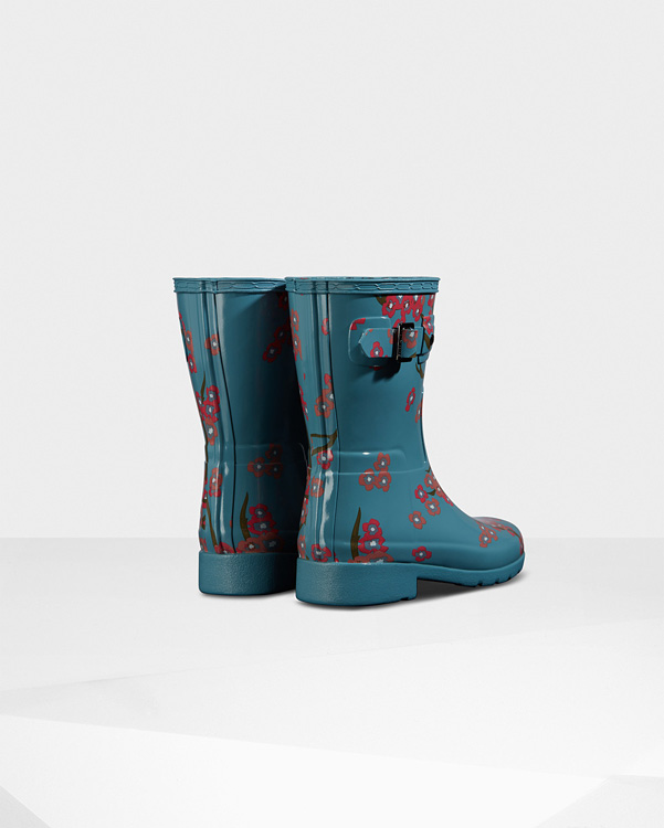  Hunter women's refined blossom print short wellington boots : soft pine floral