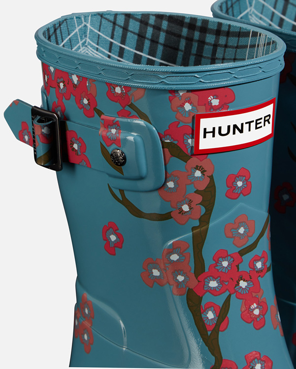  Hunter women's refined blossom print short wellington boots : soft pine floral