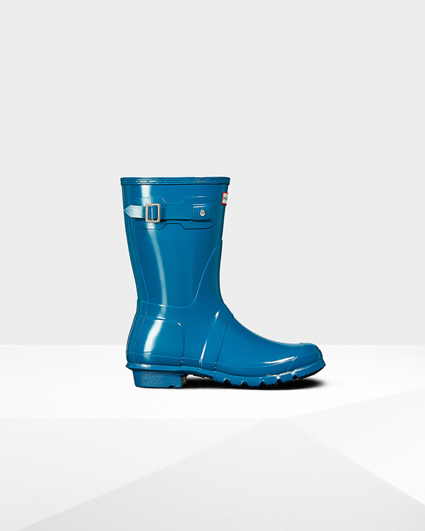  Hunter women's original short gloss wellington boots : ocean blue