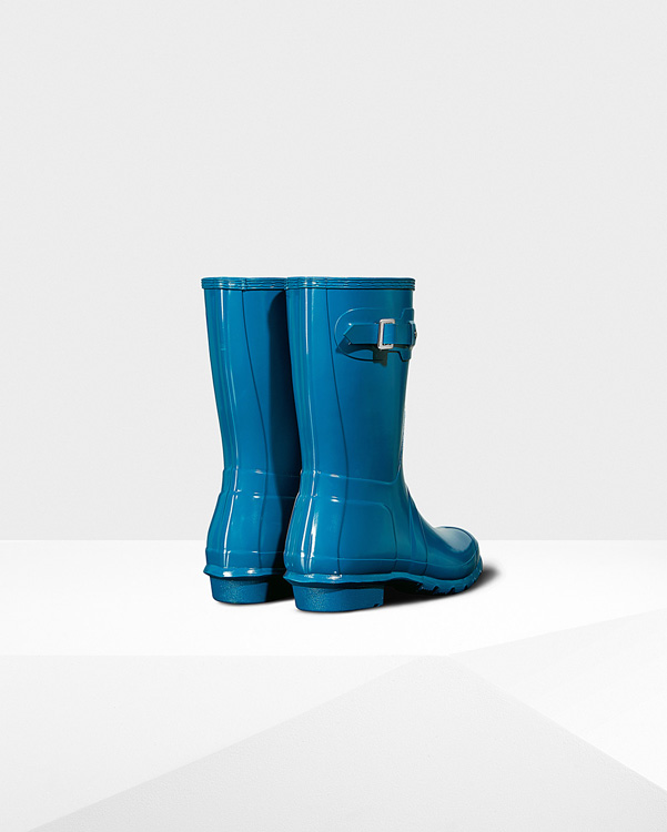  Hunter women's original short gloss wellington boots : ocean blue