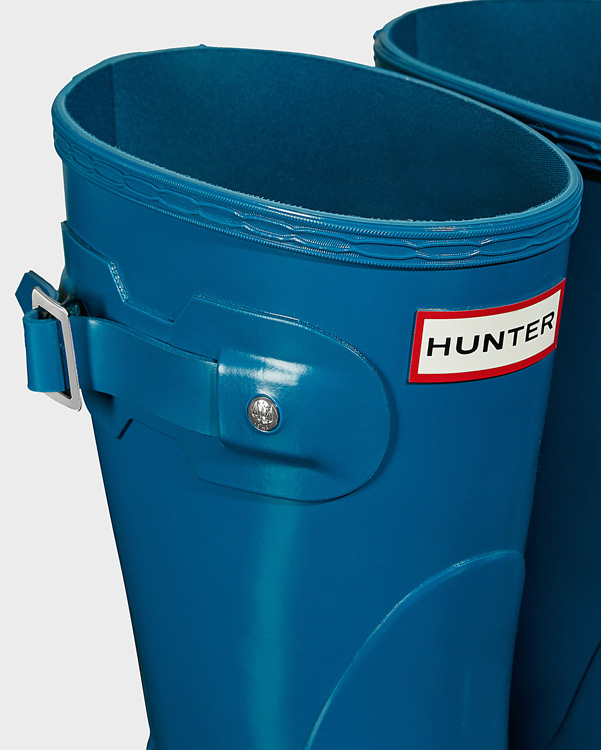  Hunter women's original short gloss wellington boots : ocean blue