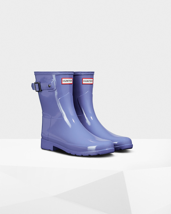  Hunter women's original short refined gloss wellington boots : adder blue