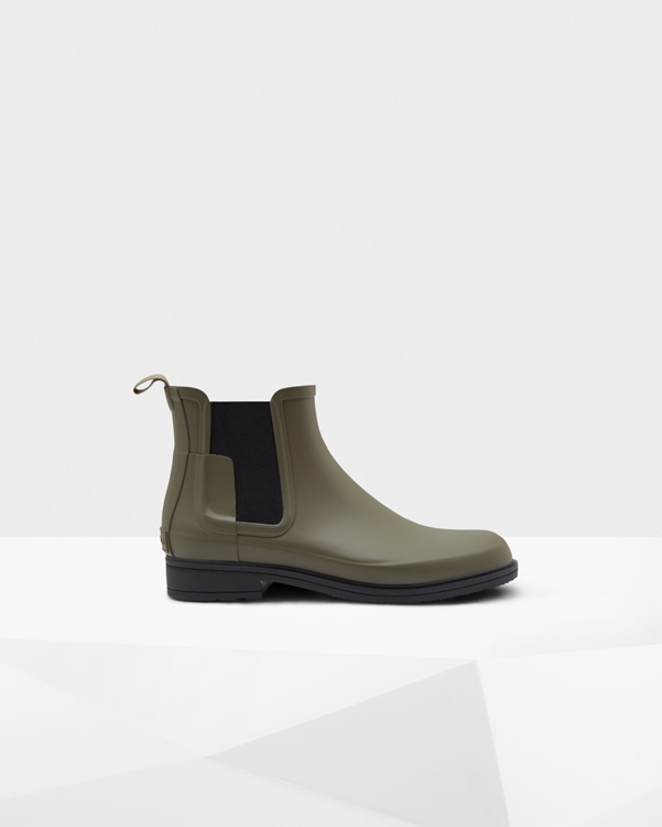  Hunter men's original refined dark sole chelsea boots : swamp green/black