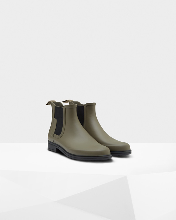  Hunter men's original refined dark sole chelsea boots : swamp green/black