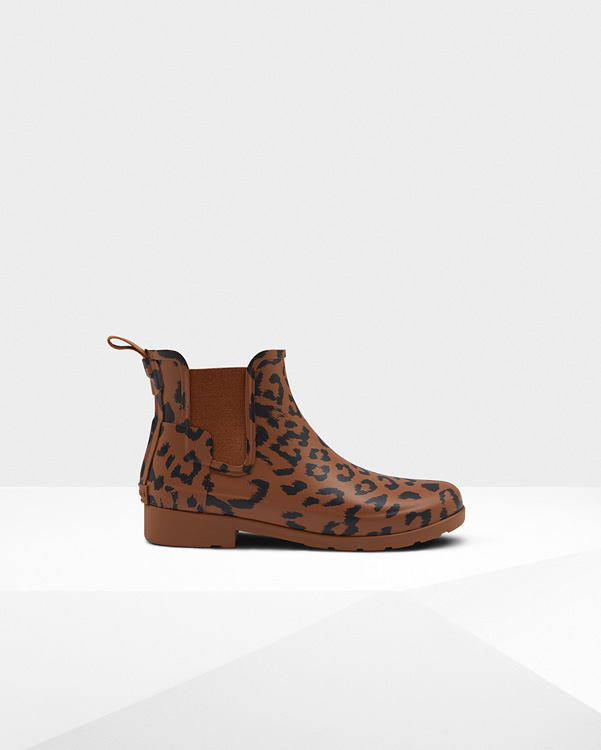  Hunter women's original leopard print refined chelsea boots : thicket