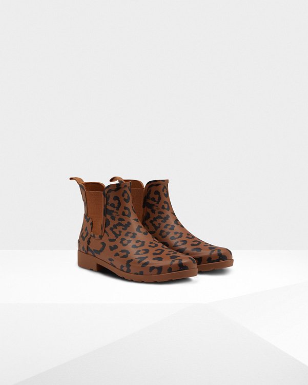  Hunter women's original leopard print refined chelsea boots : thicket