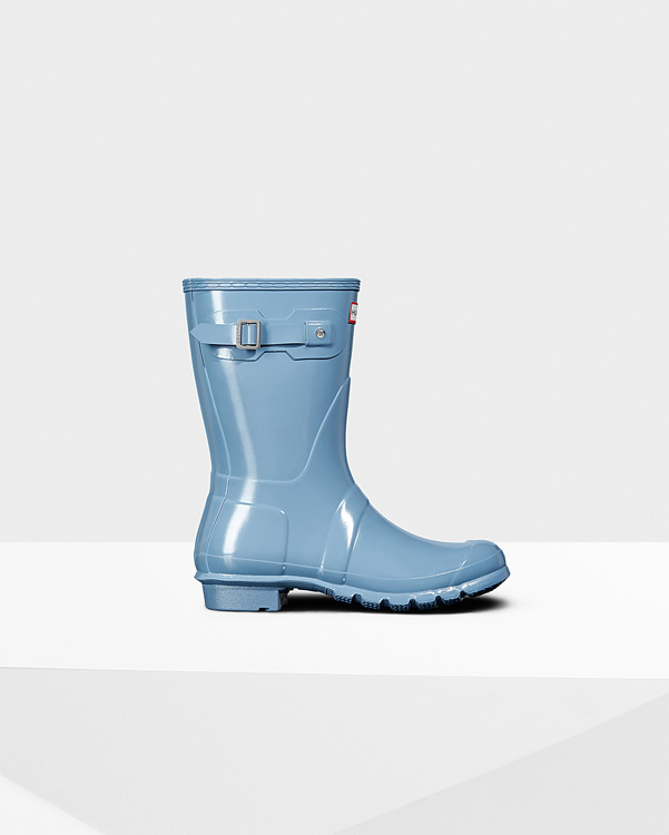  Hunter women's original short gloss wellington boots : pale blue