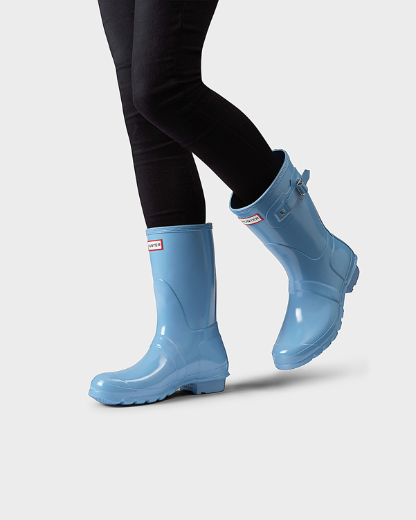  Hunter women's original short gloss wellington boots : pale blue