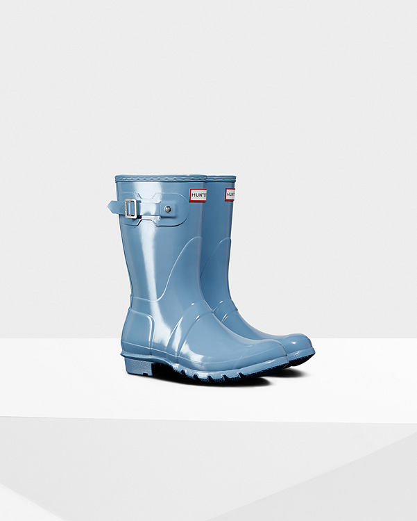  Hunter women's original short gloss wellington boots : pale blue