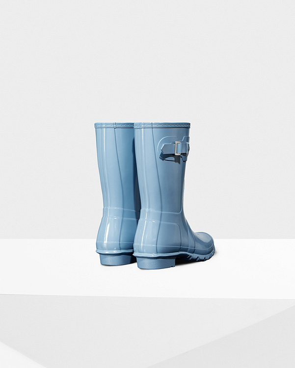  Hunter women's original short gloss wellington boots : pale blue