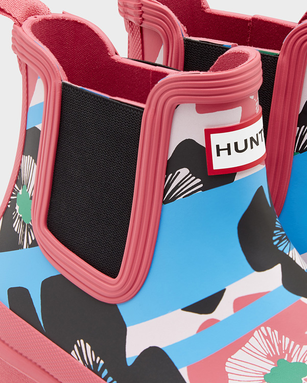  Hunter women's original floral stripe chelsea boots : floral stripe/peony