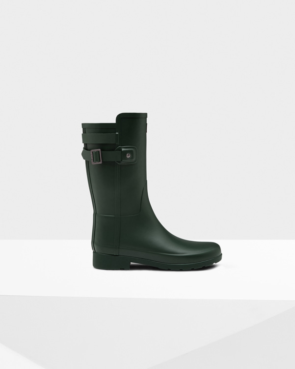  Hunter women's original short refined back strap wellington boots : magnetic green