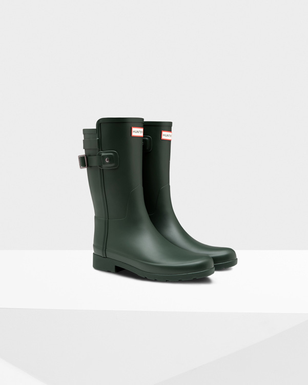  Hunter women's original short refined back strap wellington boots : magnetic green