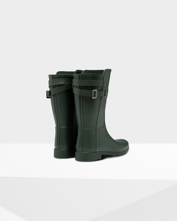  Hunter women's original short refined back strap wellington boots : magnetic green