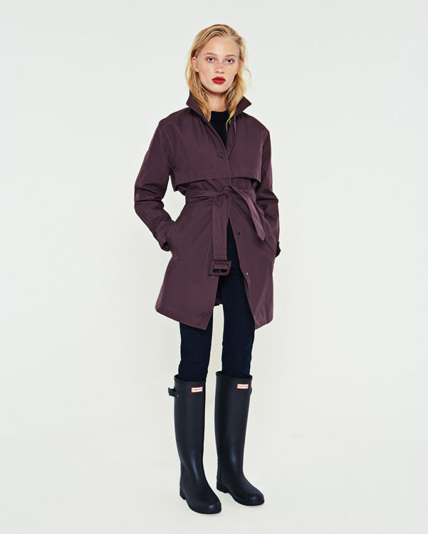  Hunter women's refined mid-length trench coat : oxblood