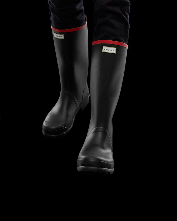  Hunter argyll full knee wellington boots : black