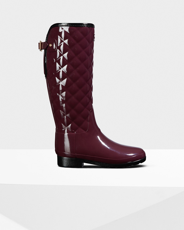  Hunter women's original refined tall quilted gloss wellington boots : oxblood