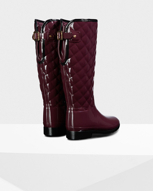  Hunter women's original refined tall quilted gloss wellington boots : oxblood