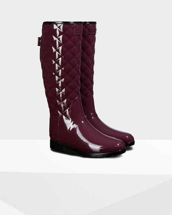  Hunter women's original refined tall quilted gloss wellington boots : oxblood