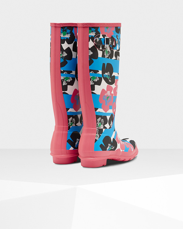  Hunter women's original floral stripe tall wellington boots : floral stripe/peony