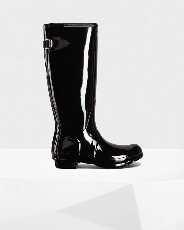  Hunter women's original tall adjustable gloss wellington boots : black