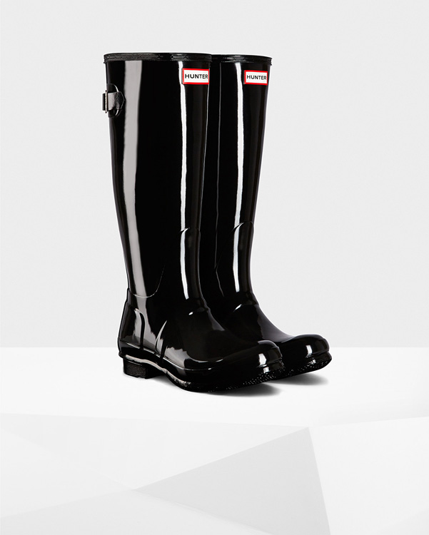  Hunter women's original tall adjustable gloss wellington boots : black