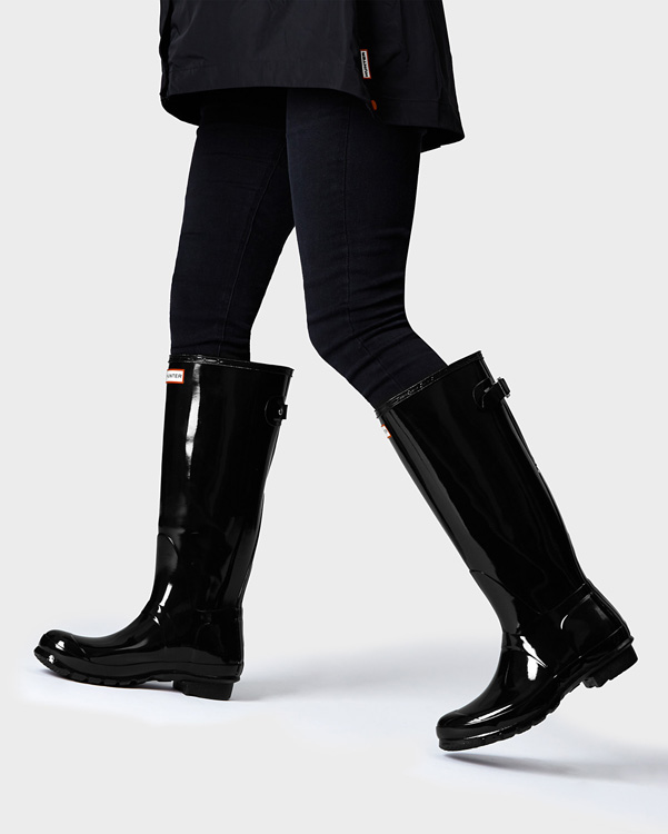  Hunter women's original tall adjustable gloss wellington boots : black