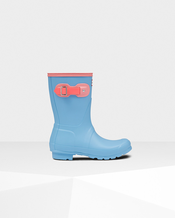  Hunter women's original colourblock short wellington boots : pale blue