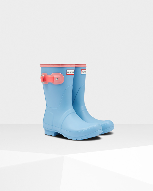  Hunter women's original colourblock short wellington boots : pale blue