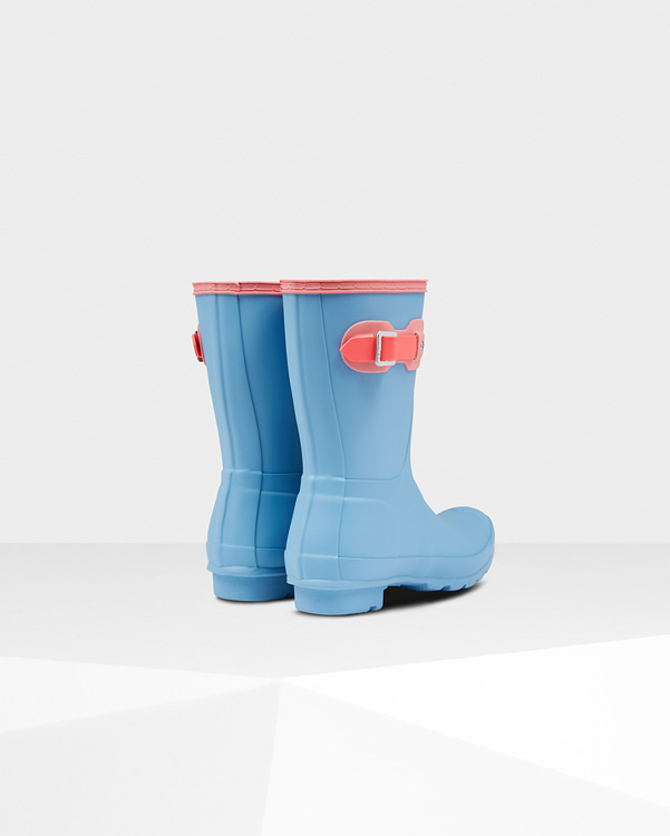  Hunter women's original colourblock short wellington boots : pale blue