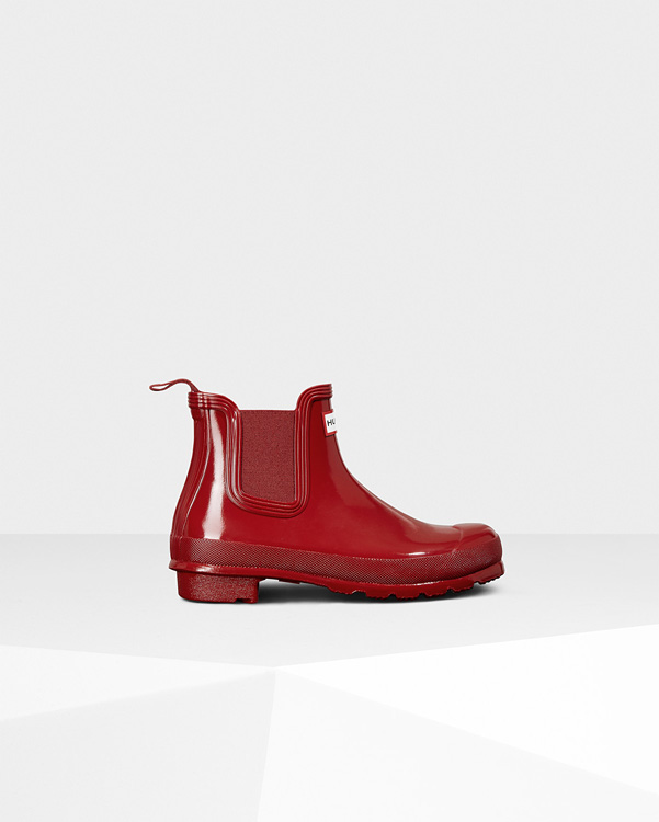  Hunter women's original gloss chelsea boots : military red