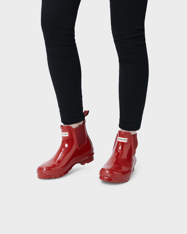  Hunter women's original gloss chelsea boots : military red