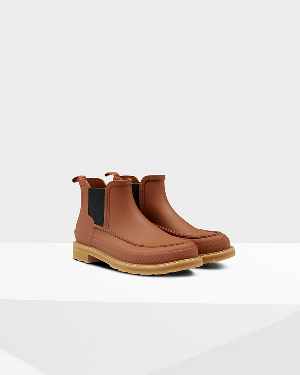  Hunter men's original moc toe chelsea boots : pine cone