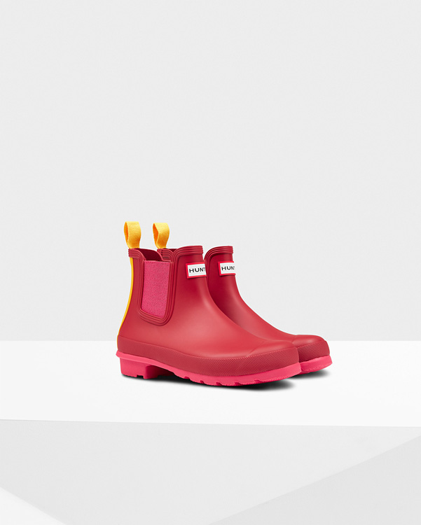  Hunter women's original colour block chelsea boots : military red