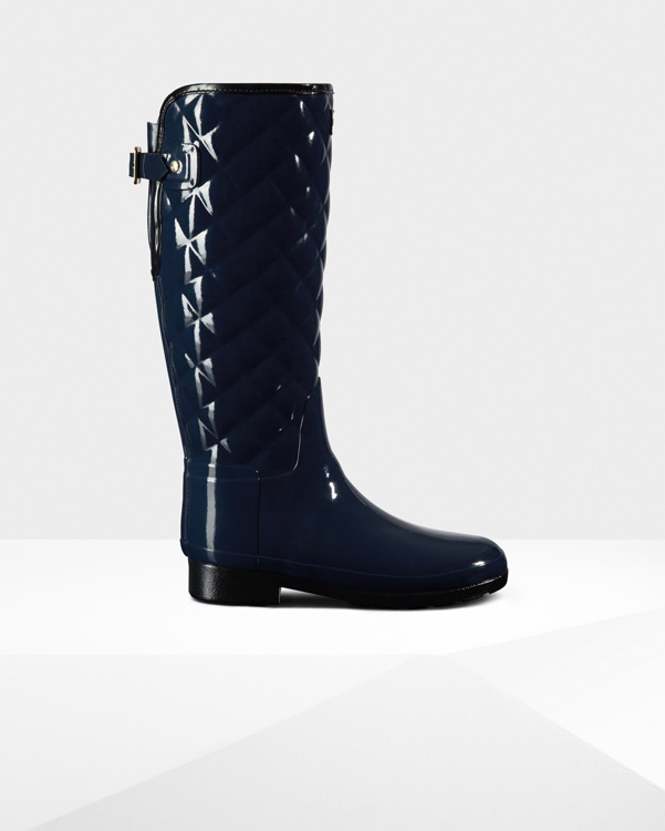  Hunter women's original refined tall quilted gloss wellington boots : navy