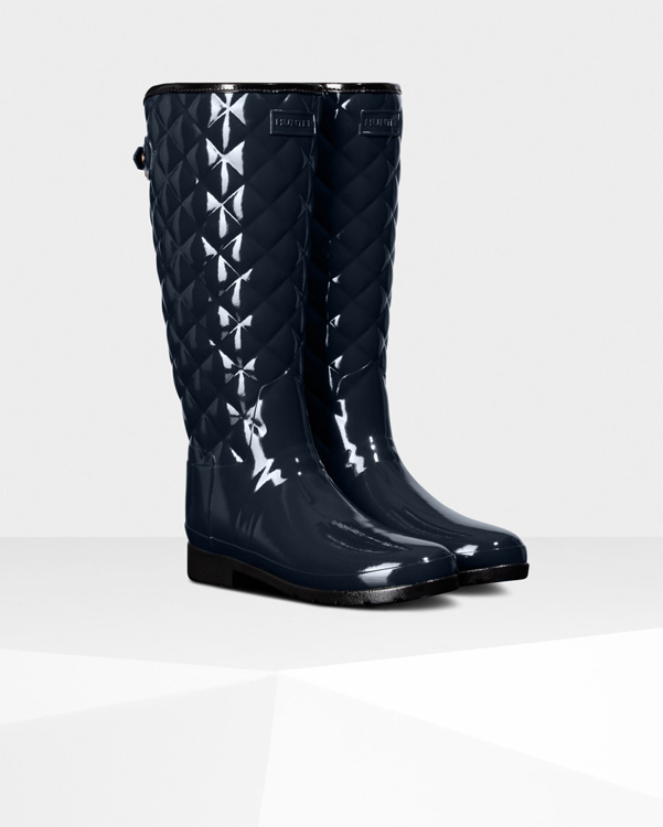  Hunter women's original refined tall quilted gloss wellington boots : navy