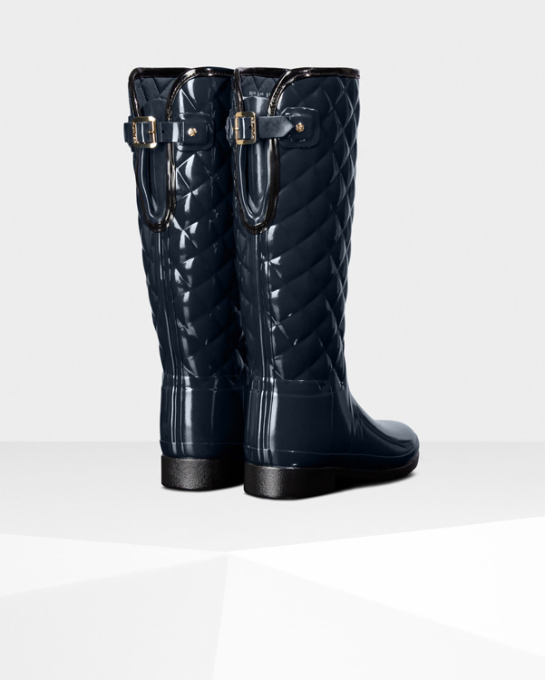  Hunter women's original refined tall quilted gloss wellington boots : navy