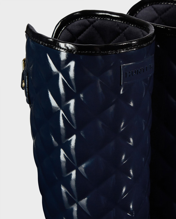  Hunter women's original refined tall quilted gloss wellington boots : navy