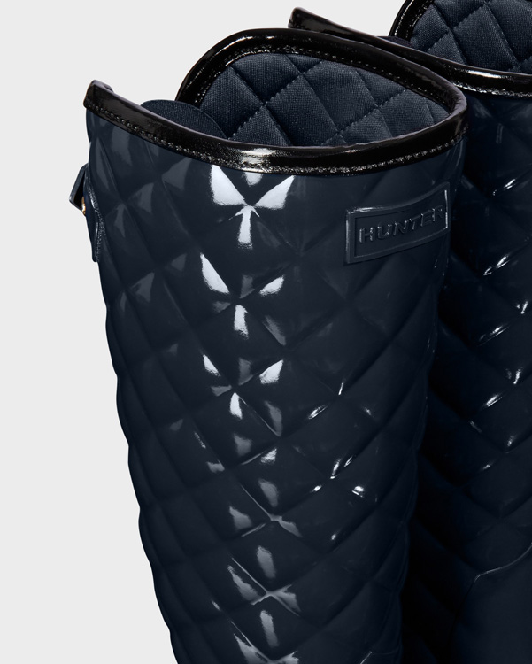  Hunter women's original refined tall quilted gloss wellington boots : navy