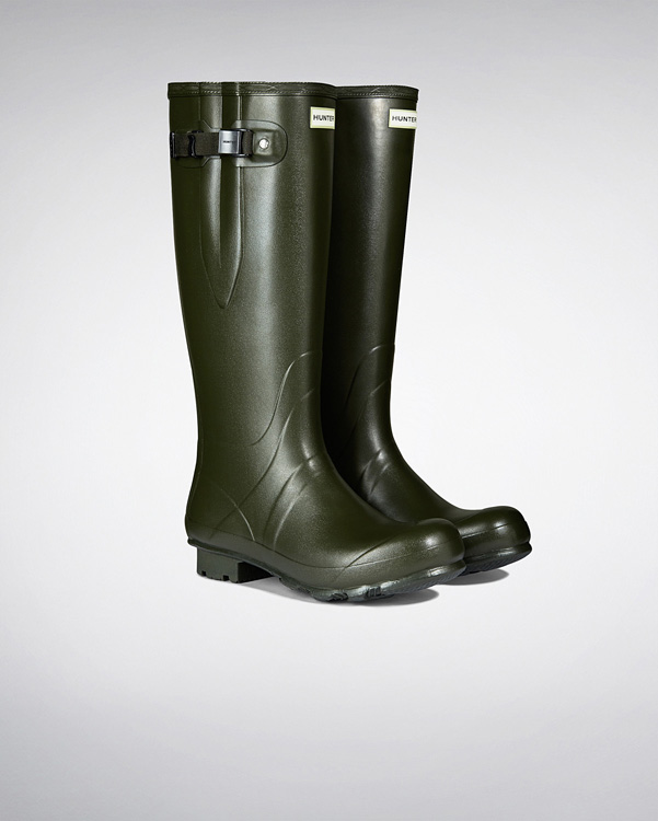  Hunter men's norris field side adjustable neoprene lined wellington boots : dark olive