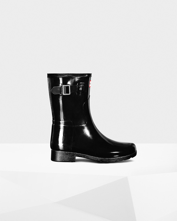  Hunter women's original short refined gloss wellington boots : black